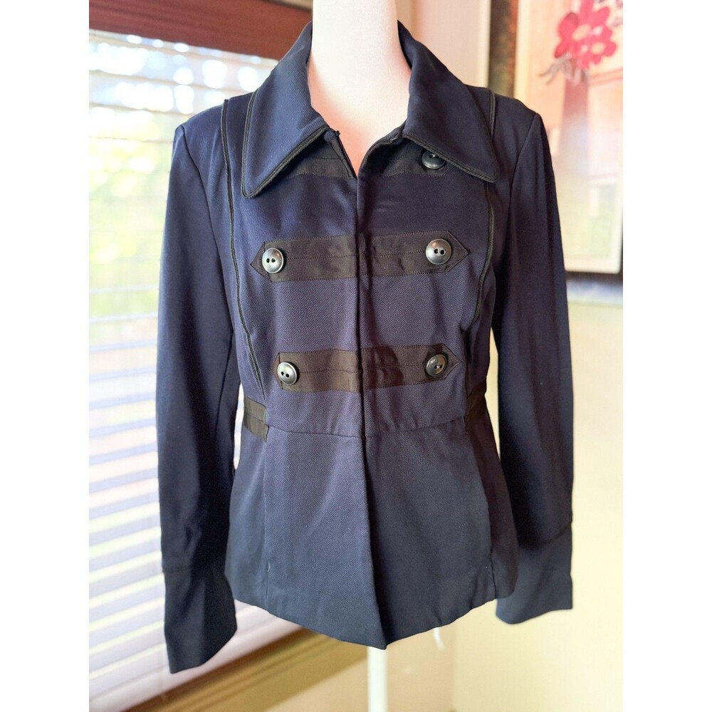 CAbi In The Band Military Style Blazer Jacket Sz Med Navy Blue Black Style #3375